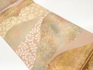 引き箔　花唐草に抽象模様織り出し袋帯